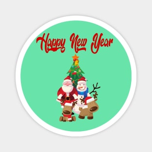 new year illustration with Santa Claus, snowman and reindeer Magnet